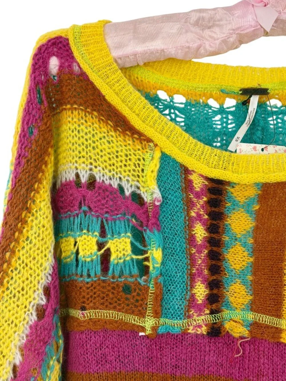 NWT Free People Bright Multicolored Knit Poncho Sweater M| Boho Whimsigoth Indie - Picture 4 of 16